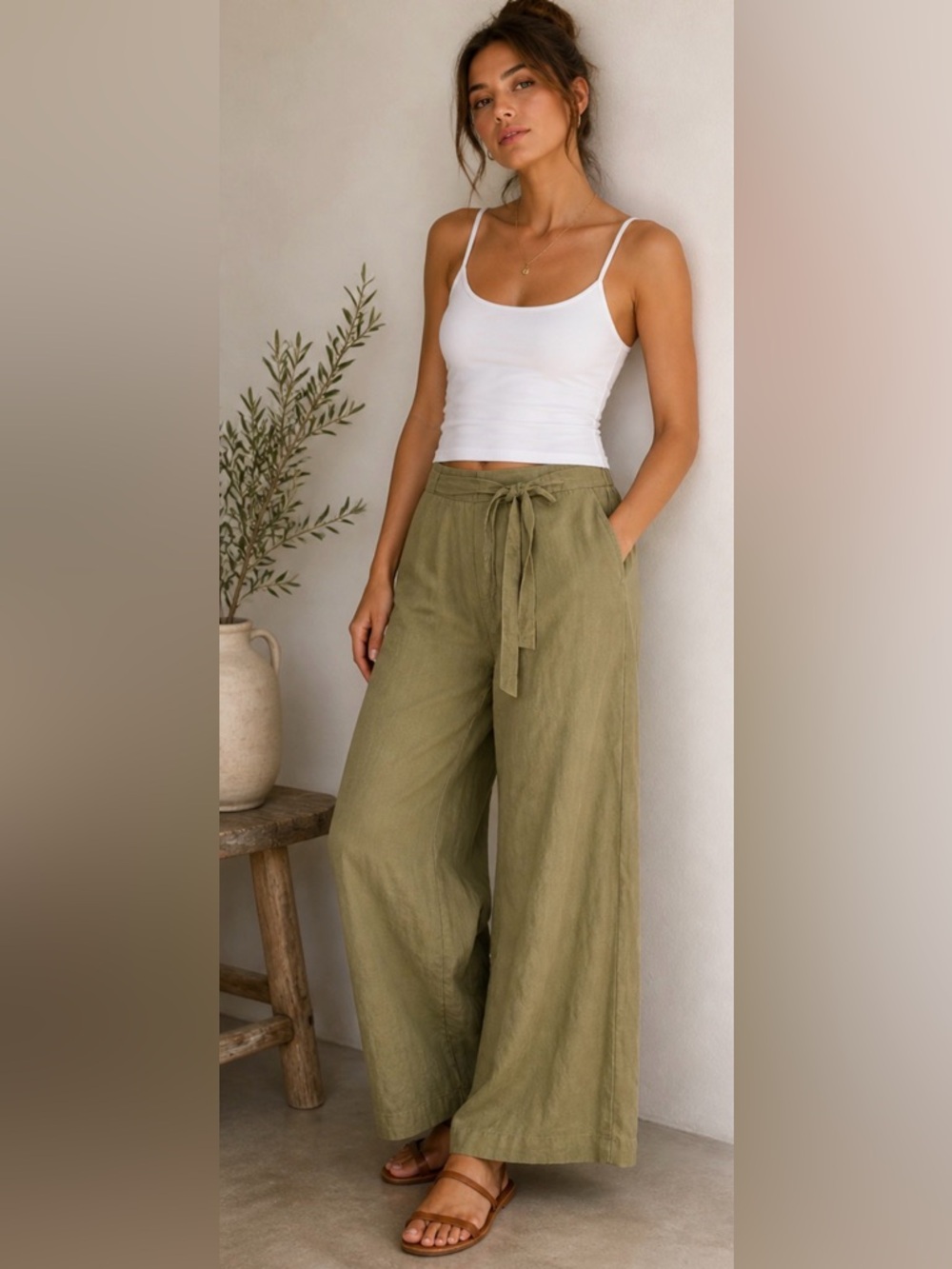 Size 10 olive wide leg pants waist 16 rise 13 inseam 22 inches. Classy plazo